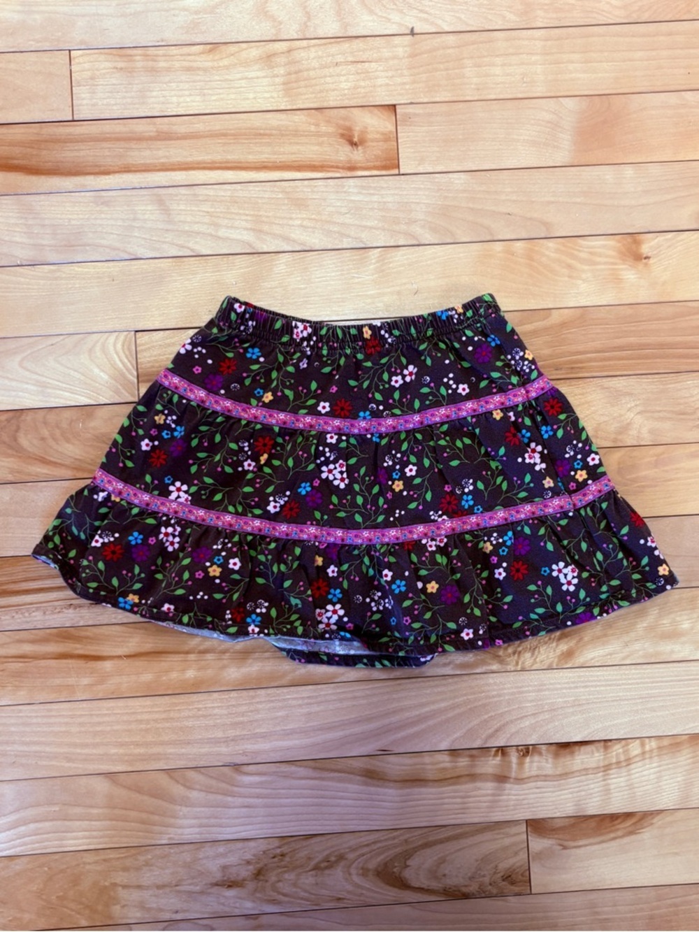 Hanna Anderson girls size 90 or 4t skirt brown pink floral patterned cotton y2K
